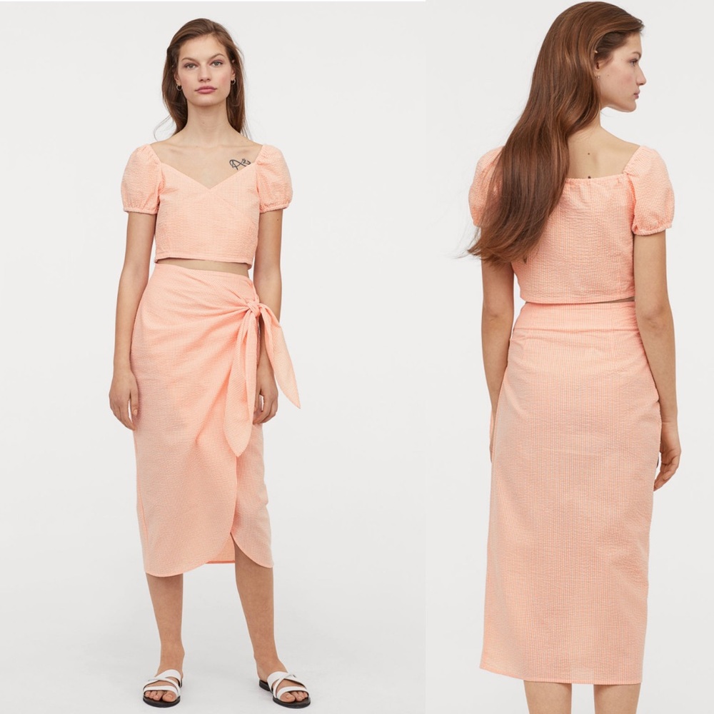 H&M Peach seersucker top and skirt set